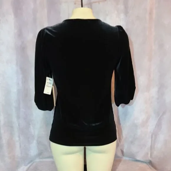 ‎Halogen Black Velour Bubble Sleeve Top - Picture 3 of 5